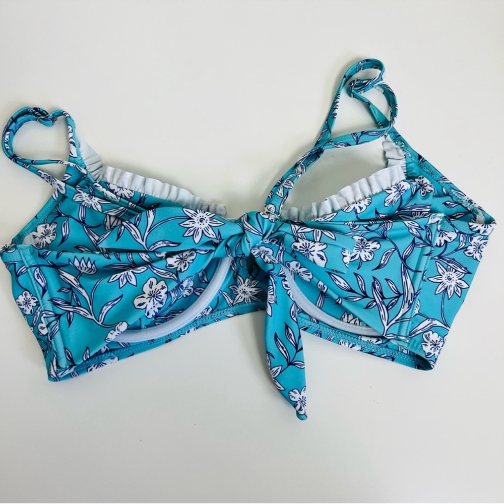 BNWOT Zaful Floral Blue Floral Ditsy Ruffle Wired Tie Top & High Leg Bikini Set - Picture 4 of 6